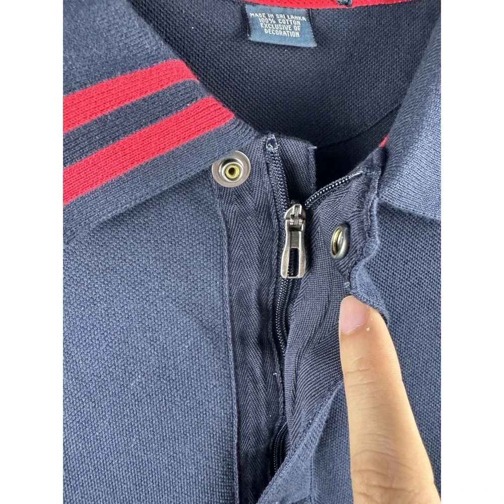 Polo Ralph Lauren Zip‎ Snap Collar Polo Club Shirt Blue Mens Large Tall Cotton
